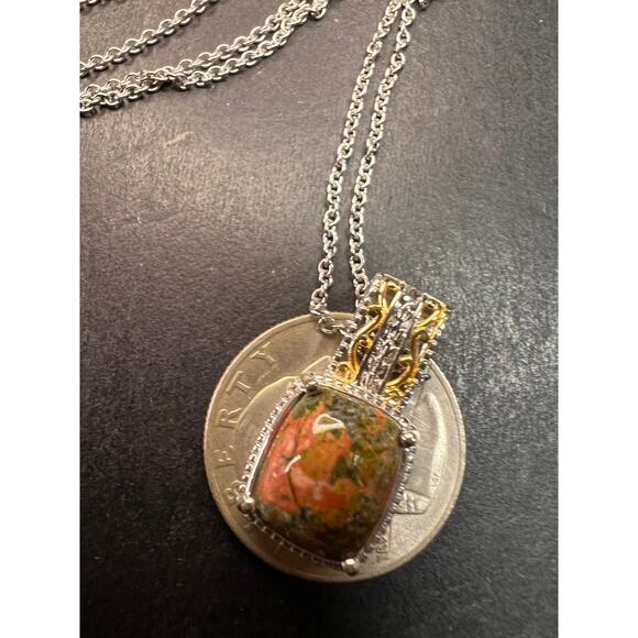 NEW Unakite pendant in gold and platinum over copper - Picture 6 of 10